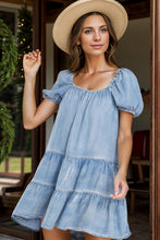 Load image into Gallery viewer, Square Neck Puff Sleeve Denim Dress