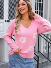 Load image into Gallery viewer, Angel Wings Flower V-Neck Long Sleeve Sweater