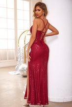 Load image into Gallery viewer, Lace-Up Sequin Spaghetti Strap Dress
