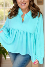 Load image into Gallery viewer, Plus Size Textured Peplum Long Sleeve Blouse