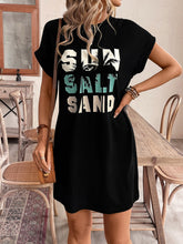 Load image into Gallery viewer, Letter Graphic Round Neck Short Sleeve Mini Tee Dress