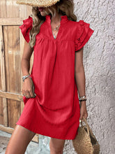 Load image into Gallery viewer, Ruffled Notched Cap Sleeve Mini Dress