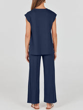Load image into Gallery viewer, Round Neck Cap Sleeve Top and Pants Knit Set