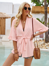 Load image into Gallery viewer, Tied Swiss Dot Flounce Sleeve Top