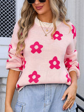 Load image into Gallery viewer, Angel Wings Flower Round Neck Dropped Shoulder Sweater