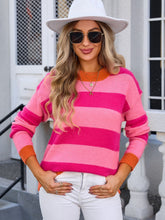 Load image into Gallery viewer, Contrast Striped Round Neck Sweater