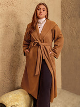 Load image into Gallery viewer, Plus Size Tied Long Sleeve Hooded Coat with Pockets