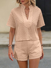 Load image into Gallery viewer, Eyelet Notched Short Sleeve Top and Shorts Set