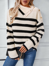 Load image into Gallery viewer, Buttoned Striped Long Sleeve Sweater