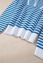 Load image into Gallery viewer, Striped Half Zip Mock Neck Long Sleeve Sweater