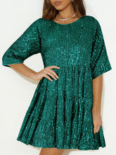 Load image into Gallery viewer, Full Size Sequin Round Neck Half Sleeve Mini Dress