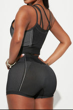 Load image into Gallery viewer, Asymmetrical Neck Striped Tank and Shorts Active Set