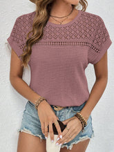 Load image into Gallery viewer, Waffle-Knit Round Neck Short Sleeve Top