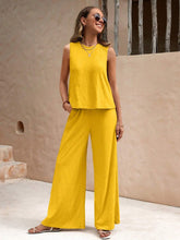 Load image into Gallery viewer, Round Neck Sleeveless Top and Wide Leg Pants Set
