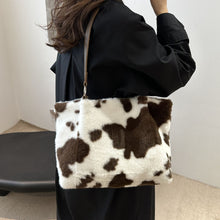 Load image into Gallery viewer, Cow Print Furry Tote Bag