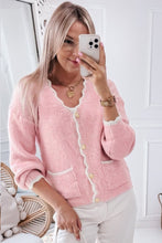 Load image into Gallery viewer, Contrast Trim V-Neck Long Sleeve Cardigan