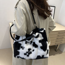 Load image into Gallery viewer, Cow Print Furry Tote Bag