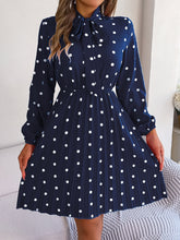 Load image into Gallery viewer, Polka Dot Tie Neck Pleated Dress