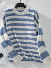 Load image into Gallery viewer, Striped Round Neck Long Sleeve Sweater