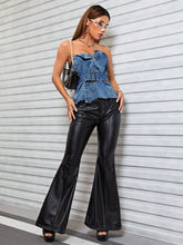 Load image into Gallery viewer, Buttoned Raw Hem Tube Denim Top