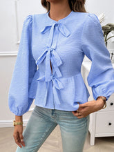 Load image into Gallery viewer, Devine Tied Round Neck Long Sleeve Blouse