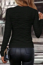 Load image into Gallery viewer, Textured Round Neck Long Sleeve Blouse