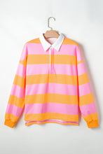Load image into Gallery viewer, Contrast Striped Collared Neck Long Sleeve Sweatshirt