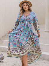Load image into Gallery viewer, Plus Size Printed Tie Neck Top and Skirt Set