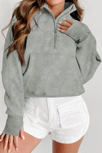 Load image into Gallery viewer, Zip-Up Collared Neck Raglan Sleeve Blouse