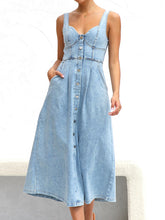 Load image into Gallery viewer, Sweetheart Neck Wide Strap Denim Dress