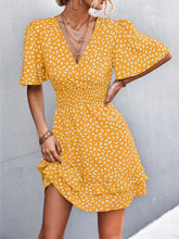 Load image into Gallery viewer, Printed Smocked Waist Layered Surplice Dress