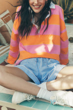 Load image into Gallery viewer, Contrast Striped Collared Neck Long Sleeve Sweatshirt