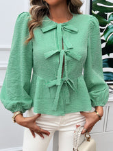 Load image into Gallery viewer, Devine Tied Round Neck Long Sleeve Blouse