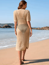 Load image into Gallery viewer, Slit Openwork Round Neck Cover-Up