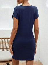 Load image into Gallery viewer, Notched Short Sleeve Mini Tee Dress