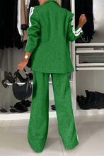 Load image into Gallery viewer, Full Size Contrast Lapel Collar Top and Pants Set