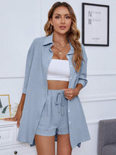 Load image into Gallery viewer, Dropped Shoulder Button Up Shirt and Shorts Set