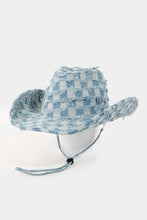 Load image into Gallery viewer, Fame Checkered Fringe Denim Cowboy Hat