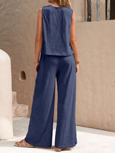 Load image into Gallery viewer, Round Neck Sleeveless Top and Wide Leg Pants Set