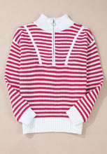 Load image into Gallery viewer, Striped Half Zip Mock Neck Long Sleeve Sweater