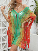 Load image into Gallery viewer, Openwork Contrast V-Neck Cover-Up