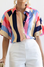 Load image into Gallery viewer, Color Block Button Up Balloon Sleeve Shirt