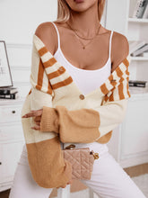 Load image into Gallery viewer, Color Block V-Neck Button Down Long Sleeve Cardigan