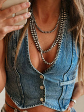 Load image into Gallery viewer, Buttoned V-Neck Denim Top