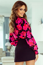 Load image into Gallery viewer, Floral Collared Neck Lantern Sleeve Shirt