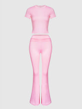 Load image into Gallery viewer, Round Neck Short Sleeve Top and Pants Set