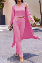 Load image into Gallery viewer, Drawstring Tank, Long Sleeve Cover Up and Pants Set