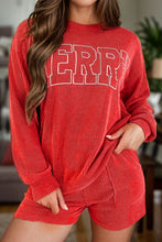 Load image into Gallery viewer, MERRY Round Neck Long Sleeve Top and Shorts Lounge Set