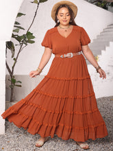 Load image into Gallery viewer, Plus Size Ruched Lace Detail V-Neck Short Sleeve Dress