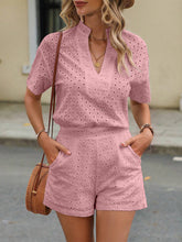 Load image into Gallery viewer, Eyelet Notched Short Sleeve Top and Shorts Set